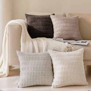 Textured Corduroy Throw Pillow Covers- Set in Neutral Tones (4-Pack)